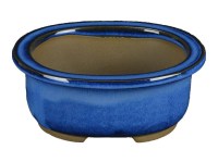 Vaso per bonsai Giapponese Morrisan ovale in gres smaltato blu 10,5x8,5x4,5 cm - B03-3-1B