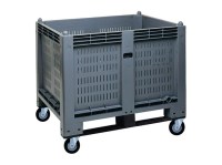 Cargopallet 600 PLUS grigio industriale con pareti grigliate, 2 travette e 4 ruote, 1200x800xh1000