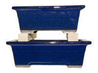 Vasi per bonsai Giapponesi Morrisan rettangolari in gres smaltato blu (Set da n.2 pezzi) - B05-18