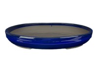 Vaso per bonsai Giapponese Morrisan ovale in gres smaltato blu 44,5x33,5x6 cm - B00-15a