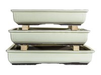 Vasi per bonsai Giapponesi Morrisan rettangolari in gres smaltato bianco (Set da n.3 pezzi) - B19-34