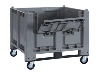 Cargopallet 600 PLUS grigio ATX con portello, 2 travette e 4 ruote, 1200x800xh1000