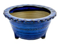 Vaso per bonsai Giapponese Morrisan rotondo in gres smaltato blu 10,5x10,5x6 cm - B04-13b