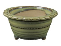 Vaso per bonsai Giapponese Morrisan rotondo in gres smaltato verde 12,5x12,5x6 cm - B04-15a