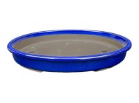 Vaso per bonsai Giapponese Morrisan ovale in gres smaltato blu 34,5x27x4,5 cm - B23-46b