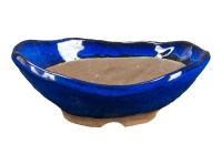 Vaso per bonsai Giapponese Morrisan ovale in gres smaltato blu 13x8,5x3-4 cm - B08-20