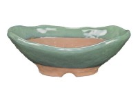 Vaso per bonsai Giapponese Morrisan ovale in gres smaltato verde 13x8,5x3-4 cm - B08-22