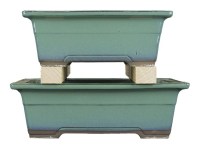 Vasi per bonsai Giapponesi Morrisan rettangolari in gres smaltato verde (Set da n.2 pezzi) - B05-20