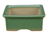 Vaso per bonsai Giapponese Morrisan rettangolare in gres smaltato verde 9x7x3,5 cm - B02-8-3D