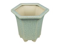 Vaso per bonsai esagonale (stile a cascata) in gres smaltato verde chiaro 10,5x10,5x11 cm - YM16