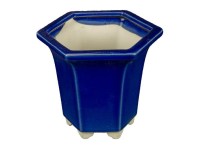 Vaso per bonsai esagonale (stile a cascata) in gres smaltato blu 10,5x10,5x11 cm - YM17