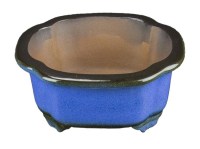 Vaso per bonsai ovale in gres smaltato blu 15x12,5x6,5 cm - YP27