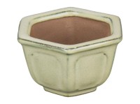 Vaso per bonsai esagonale in gres smaltato bianco 7,5x6x2,5 cm - SF23