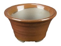 Vaso per bonsai Giapponese Morrisan rotondo in gres smaltato marrone mogano 7x7x4 cm - B02-8-5F