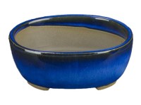 Vaso per bonsai Giapponese Morrisan ovale in gres smaltato blu 9,5x7,5x3,5 cm - B02-8-1B