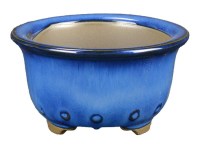 Vaso per bonsai Giapponese Morrisan rotondo in gres smaltato blu 7x7x4 cm - B02-8-7B