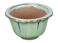 Vaso per bonsai rotondo in gres smaltato verde 6x6x3,5 cm - SF25