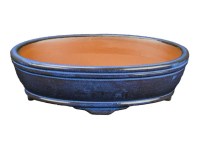 Vaso per bonsai ovale in gres smaltato blu 14x9,5x3 cm - ZX16