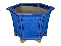 Vaso per bonsai esagonale (stile a cascata) in gres smaltato blu 29,5x29,5x21,5 cm - 2825a