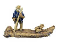 Statuina da compagnia per bonsai, anziano pescatore su zattera 9x2,5x5,5 cm - CC-9B