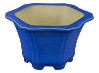 Vaso per bonsai esagonale in gres smaltato azzurro 9,5x9,5x7 cm - A27A