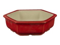 Vaso per bonsai esagonale in gres smaltato rosso 12x12x3,5 cm - A39