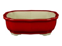 Vaso per bonsai ovale in gres smaltato rosso 14x9,5x4,5 cm - A11