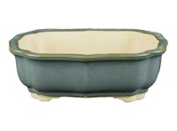 Vaso per bonsai ovale in gres smaltato blu-verde 14x9,5x4,5 cm - A22