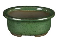 Vaso per bonsai Giapponese Morrisan ovale in gres smaltato verde scuro 10,5x8,5x4,5 cm - B03-3-1D