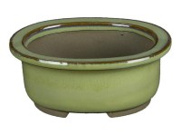 Vaso per bonsai Giapponese Morrisan ovale in gres smaltato verde chiaro 10,5x8,5x4,5 cm - B03-3-1E