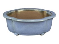 Vaso per bonsai ovale (forma mokko) in gres smaltato azzurro 15,5x13x5,5 cm - A018