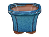 Vaso per bonsai quadrato in gres smaltato blu-verde scuro 8,5x8,5x6,5 cm - XC020