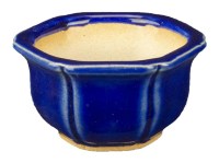 Vaso per bonsai esagonale in gres smaltato blu 6x6x3,5 cm - SF4