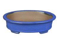 Vaso per bonsai ovale in gres smaltato blu 20x16x4 cm - YP36P