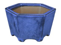 Vaso per bonsai esagonale in gres smaltato blu 12x12x7,5 cm - YP45