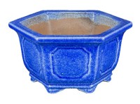 Vaso per bonsai esagonale in gres smaltato blu 12x12x7 cm - YP135