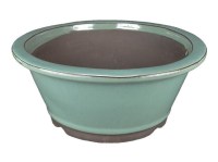 Vaso per bonsai rotondo in gres smaltato verde 26x26x11 cm - 2841b