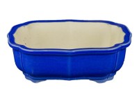 Vaso per bonsai ovale in gres smaltato blu 14x9,5x4,5 cm - A49