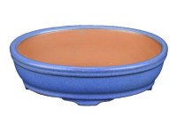 Vaso per bonsai ovale in gres smaltato blu 13,5x10x3,5 cm - ZX15