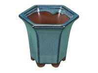 Vaso per bonsai esagonale in gres (stile a cascata) smaltato blu-verde scuro 7,5x7,5x8 cm - XC011