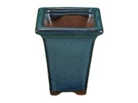 Vaso per bonsai quadrato (stile a cascata) in gres smaltato blu-verde scuro 6x6x9 cm - XC015