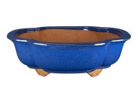 Vaso per bonsai ovale (forma mokko) in gres smaltato blu 36,5x28x9,5 cm - 2837b