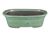 Vaso per bonsai ovale in gres smaltato verde 24,5x17,5x7 cm - 2940a