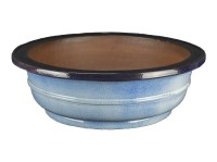 Vaso per bonsai rotondo in gres smaltato azzurro-blu 35,5x35,5x11 cm - TY124b