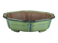 Vaso per bonsai esagonale in gres smaltato verde 15,5x15,5x4 cm - ZX66G