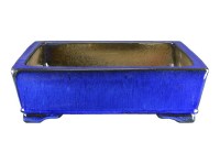 Vaso per bonsai rettangolare in gres smaltato blu 38,5x28,5x10 cm - P008