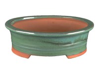 Vaso per bonsai ovale in gres smaltato verde 21,5x17,5x6,5 cm - 2836Va