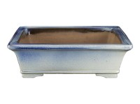 Vaso per bonsai rettangolare in gres smaltato bianco-azzurro 41,5x30,5x11,5 cm - TY119a