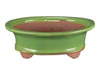 Vaso per bonsai ovale in gres smaltato verde 21,5x18x6 cm - GA3