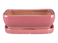 Vaso + sottovaso per bonsai rettangolare in gres smaltato rosa 23,5x17x6,5 cm - GA2VS